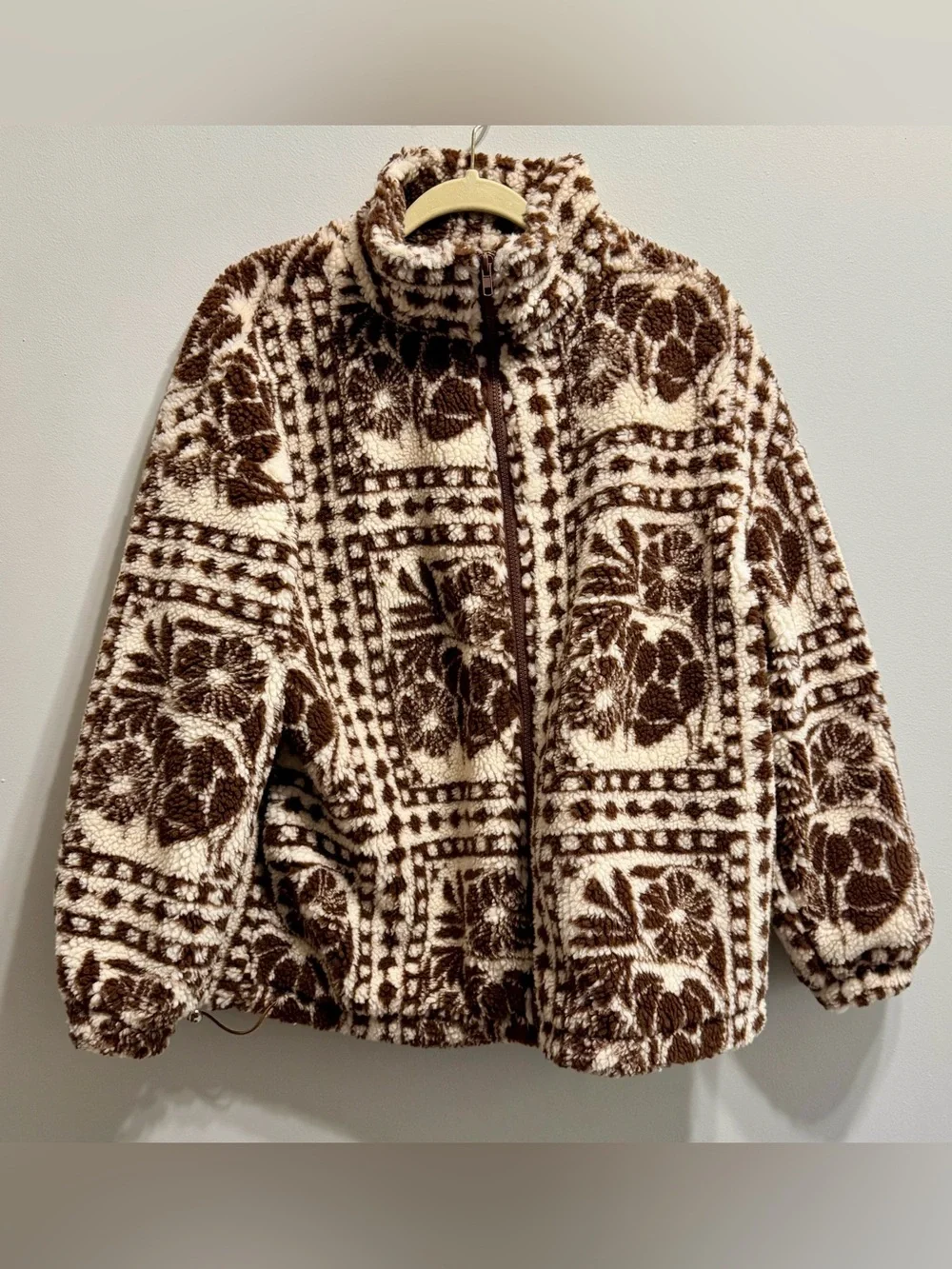 Cider Printed Floral Brown & Cream Fleece Jacket - NWT - XS - Picture 5 of 10